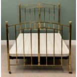 ANTIQUE BRASS BED FRAME WITH RAILS & BASE - 145cms H, 138cms W, 207cms D