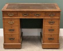 VINTAGE BIRD'S EYE MAPLE TWIN PEDESTAL DESK with tooled leather effect top, 76cms H, 107cms W, 63cms