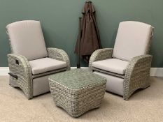 GARDEN FURNITURE - excellent garden armchair recliners, modern rattan style in grey with appropriate