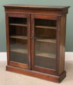 VICTORIAN MAHOGANY GLAZED TWO DOOR BOOKCASE, 109cms H, 102cms W, 31cms D
