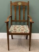 BARDIC ELBOW CHAIR - vintage oak Arts & Crafts style, dated for 1918 and with plaque "Llyn y Pasc"?,