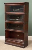 GLOBE WERNICKE four section bookcase with top cover and base, glass fronted, 157cms H, 87cms W,