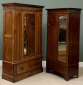 ANTIQUE MAHOGANY WARDROBES (2) - both with base drawers, one with a central mirrored door the