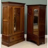 ANTIQUE MAHOGANY WARDROBES (2) - both with base drawers, one with a central mirrored door the