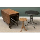 FURNITURE ASSORTMENT (3) - an oak gateleg table, 74cms H, 153cms W, 107cms D (open), a small light