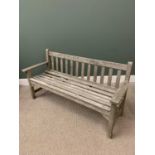 GARDEN BENCH - wooden slatted example, 83cms H, 159cms W, 58cms D