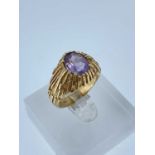 14K GOLD AMETHYST RING, of textured design, stamped 'Siffari', ring size T, 9.4gms Provenance: