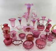 ASSORTED VICTORIAN TINTED & CRANBERRY GLASSWARE, including epergne centrepiece, 51cm h.,