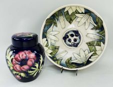 MOORCROFT POTTERY, comprising anemone jar and cover, base marked 'Trial', 12.10.94, 15.5cms high,