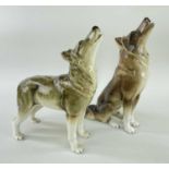 TWO LOMONOSOV LIMITED EDITION FIGURES OF WOLVES, by Ivan Risnich, 'Howling Wolf Sitting' no. 38/500,