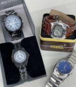 FOUR FASHION WRISTWATCHES, including Fossil gents watch on militar style leather strap, Breil ladies