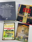 PRESENTATION CASE OF BRITISH LIONS RUGBY UNION MATCH PROGRAMMES from 2005 tour of New Zealand,