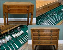 OAK FOUR DRAWER CANTEEN OF PLATE, containing a Mappin & Webb electroplated table service for