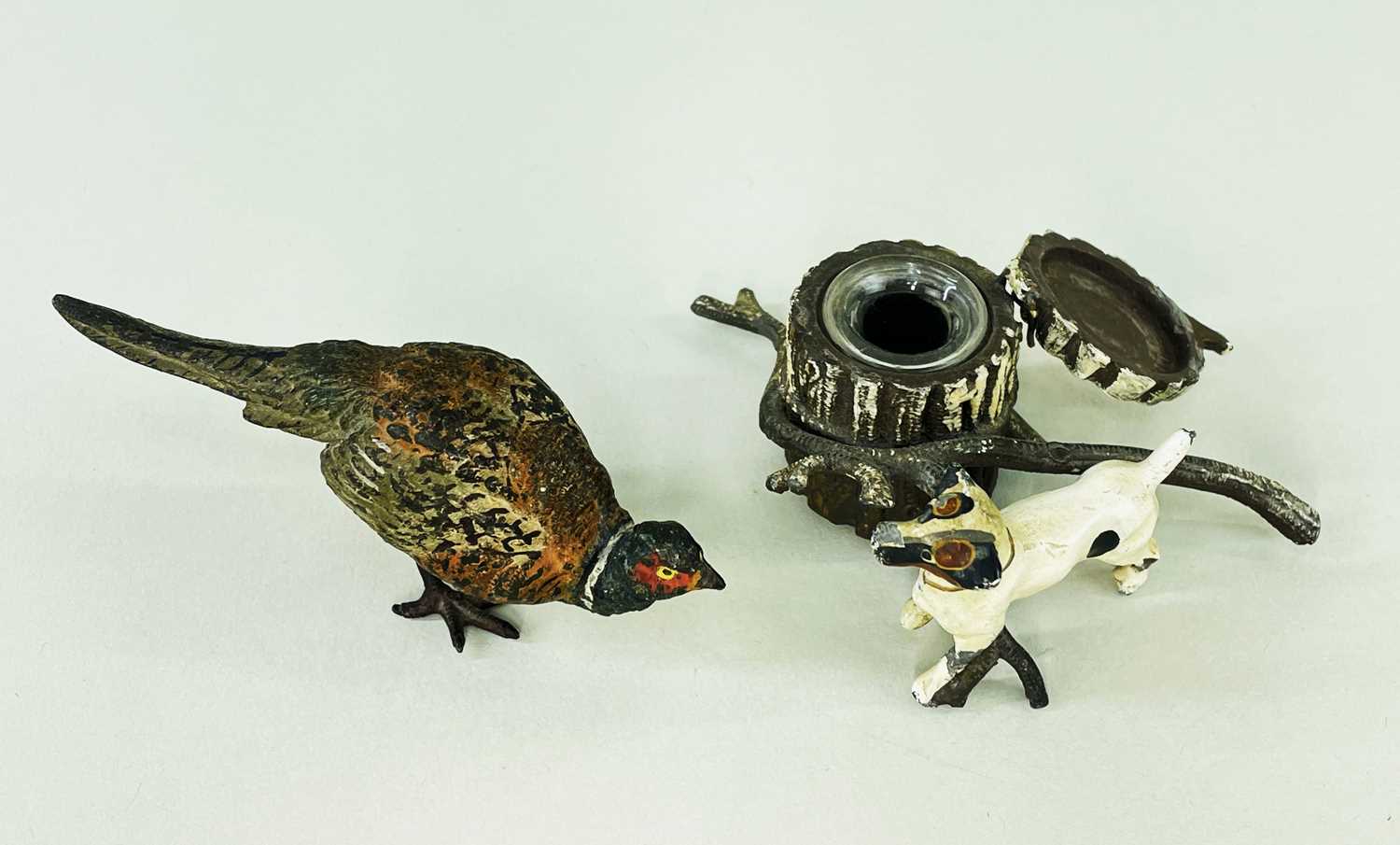 TWO COLD PAINTED BRONZE FIGURES, of a cock pheasant, 19.5cm w, and a Jack Russell terrier beside - Image 2 of 2