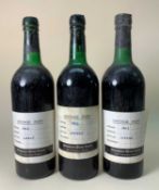 THREE BOTTLES OF WARRES 1963 VINTAGE PORT, bottled by Whitwhams' Wines Limited, Hale, Altrincham,