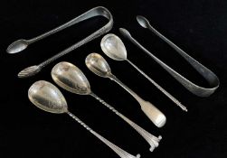 SILVER ITEMS comprising George III silver sugar tongs, London 1814. Thomas Wallis & Jonathan