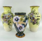 DOULTON LAMBETH ITEMS comprising pair of florally decorated vases by Kate Rogers, impressed marks,