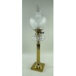 VICTORIAN GILT BRASS, CUT & FROSTED GLASS OIL LAMP, 69cm high (incl. funnel)