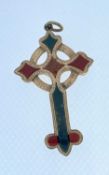 YELLOW METAL CROSS PENDANT set with various agate specimens, unmarked, 7.0gms Provenance: private