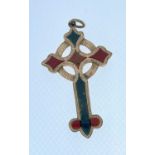 YELLOW METAL CROSS PENDANT set with various agate specimens, unmarked, 7.0gms Provenance: private