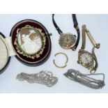 TWO 9CT GOLD LADIES WRISTWATCHES, silver chain and another similar white metal chain, cut 9ct gold