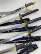 ASSORTED MODERN JAPANESE & EUROPEAN SOUVENIR SWORDS, including a daisho in gilt-decorated roiro-nuri