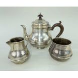 MATCHED THREE PIECE SILVER TEASET, Birmingham hallmarks, comprising teapot, cream jug and sucrier,