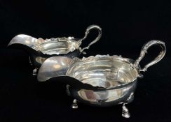 MATCHED PAIR GEORGE II SILVER SAUCEBOATS, one Francis Crump, London 1756, other anon, London 1742,
