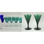 ASSORTED COLOURED & CLEAR STEMWARE, including ten various green glass wines, two blue glass wines,