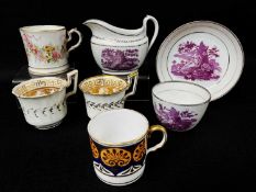 SMALL GROUP EARLY 19TH CENTURY ENGLISH PORCELAIN including Spode silver lustre and purple printed