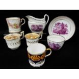 SMALL GROUP EARLY 19TH CENTURY ENGLISH PORCELAIN including Spode silver lustre and purple printed