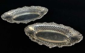 PAIR SILVER BONBON DISHES, George Nathan & Ridley Hayes, Chester 1908, embossed foliate scroll