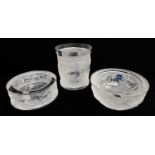 THREE CRISTAL DE SEVRES GLASS ORNAMENTS, clear and frosted, comprising 55085 coupelle Derby beaker