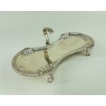 GEORGE III SILVER CANDLE SNUFFER TRAY, London 1770, waisted form with scrolled over handle,