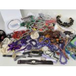 ASSORTED COSTUME JEWELLERY & FASHION WATCHES including rings, beaded necklaces ETC.