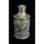 GEORGE III SILVER TEA CADDY, Hester Bateman, London 1781, later decorated with embossed national