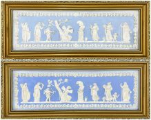 PAIR WEDGWOOD STYLE CLASSICAL REVIVAL PLAQUES, decorated in the 'Jasper' style with classical
