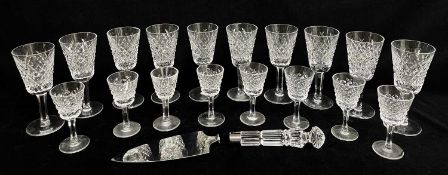 WATERFORD CRYSTAL 'ALANA' PORT & LIQUEUR GLASSES (10+8), and boxed Waterford cake slice (19)