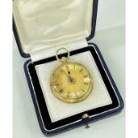 VICTORIAN 18ct GOLD FOB WATCH, Donne, Cornhill St, London, no. 1462, open face key-wind, engraved