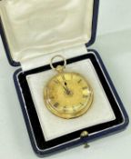 VICTORIAN 18ct GOLD FOB WATCH, Donne, Cornhill St, London, no. 1462, open face key-wind, engraved