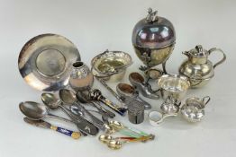 ASSORTED SILVER & PLATE including South American white metal mate cup and straw, four Norwegian