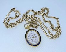 9CT GOLD OVAL LINK BELCHER CHAIN (11.9gms) with plated and enamel Speigelhalter fob watch