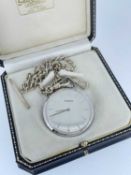 GENTS SLIMLINE TISSOT POCKET WATCH, open faced, baton markers, together with silver Albert watch