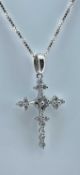 WHITE METAL DIAMOND SET CROSS PENDANT, on 18ct white gold twisted box link chain stamped '750', 3.