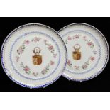 PAIR CHINESE ARMORIAL PORCELAIN DISHES, painted in the 18th Century style with central arms,