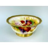 ROYAL WORCESTER PORCELAIN BOWL BY KITTY BLAKE, painted inside and out with blackberries and autumn