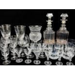 ASSORTED TABLE GLASS, primarily stemware, some in suites, together with pair of large sliced cut