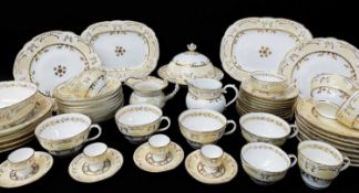 EARLY 19TH CENTURY COALPORT FELDSPAR PORCELAIN PART BREAKFAST SERVICE, yellow moulded borders and