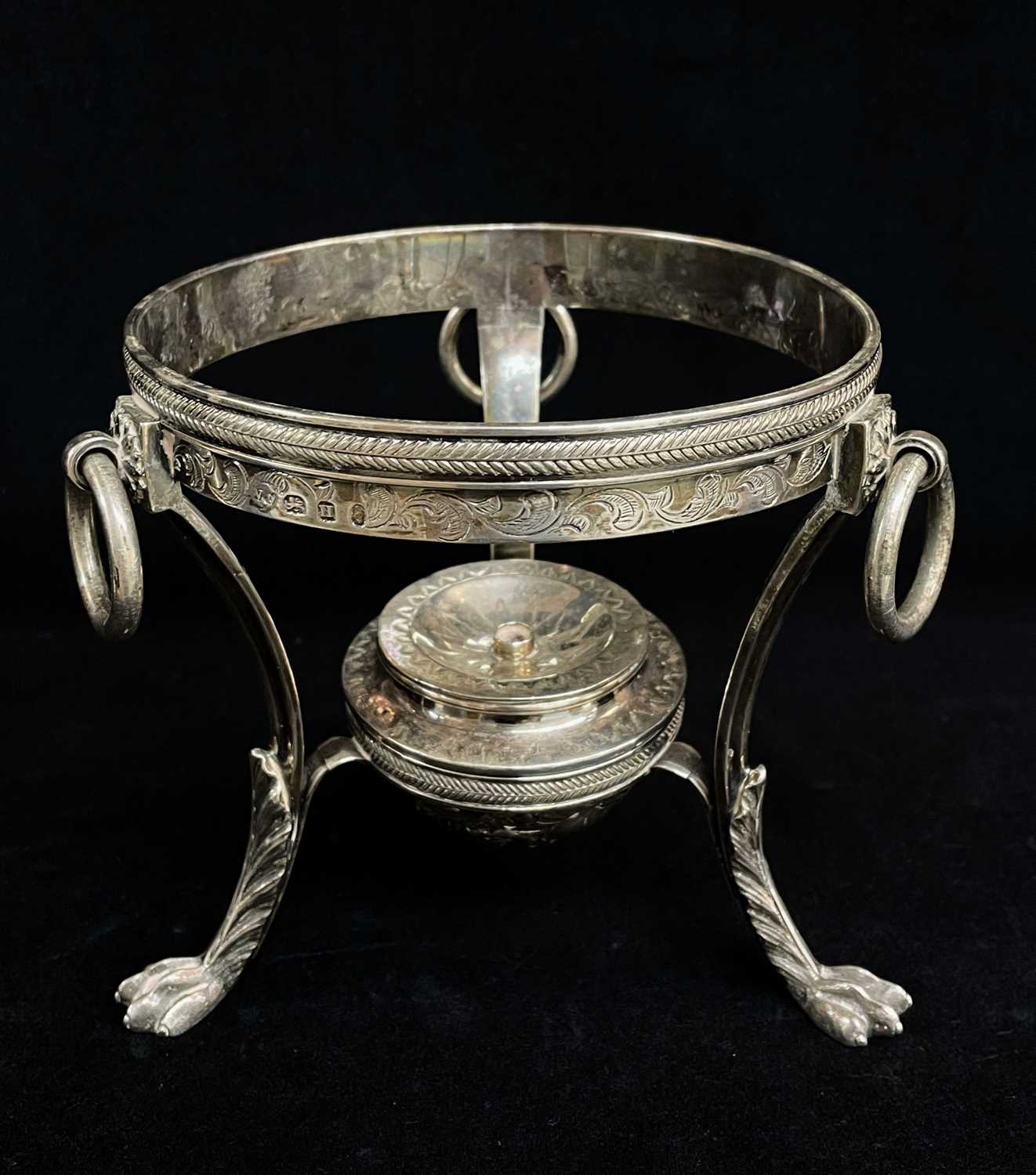 GEORGE III SILVER BIGGIN STAND, William Fountain, London 1803, circular ring frame with three