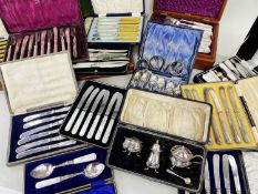 LARGE COLLECTION OF CASED & LOOSE TABLEWARE including butter knives, forks, condiments, mother-of-